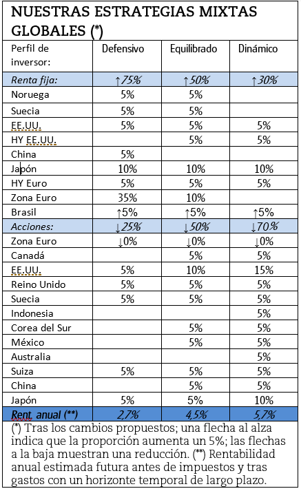 Damos la bienvenida a nuestras tres carteras molelo mixtas a las obligaciones brasileñas en detrimento de las acciones de la zona euro. Vea la composición recomendada para cada una de ellas.